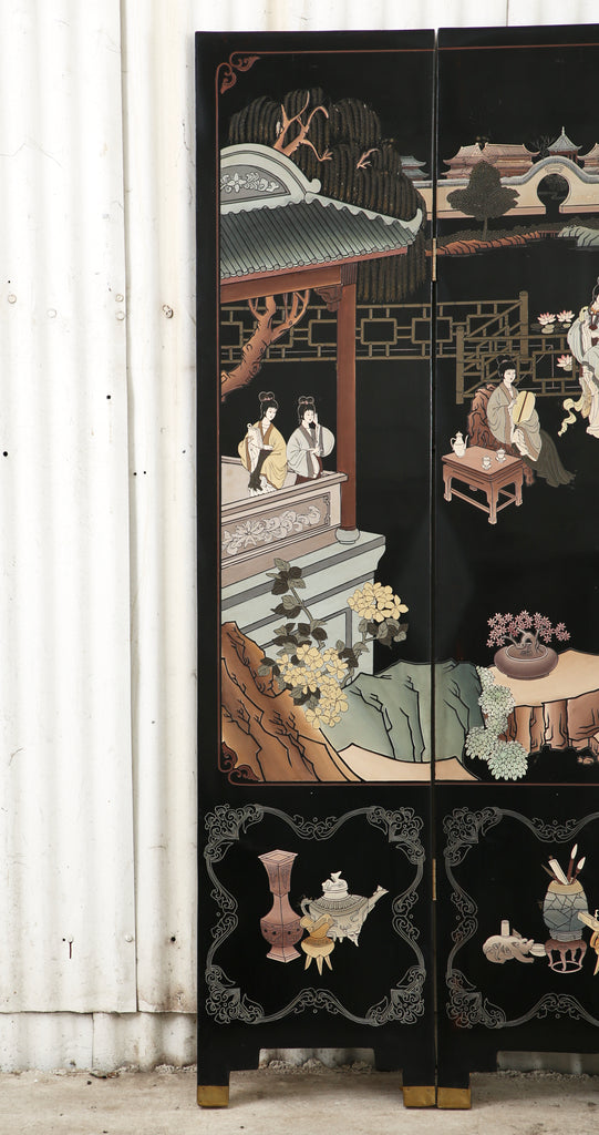 Chinese Export Four Panel Coromandel Screen Pastel Beauties