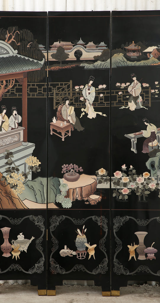 Chinese Export Four Panel Coromandel Screen Pastel Beauties