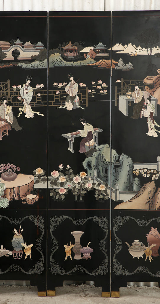 Chinese Export Four Panel Coromandel Screen Pastel Beauties