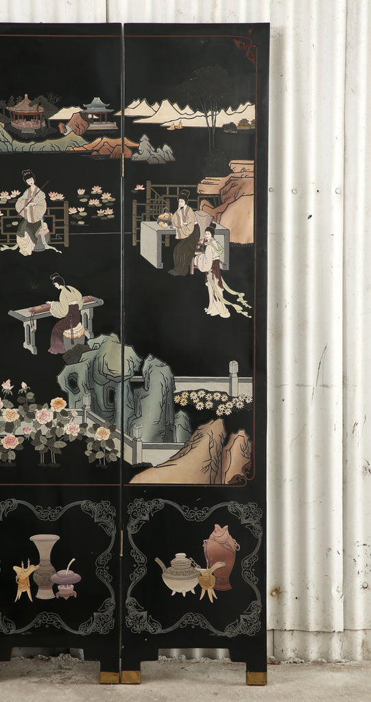 Chinese Export Four Panel Coromandel Screen Pastel Beauties