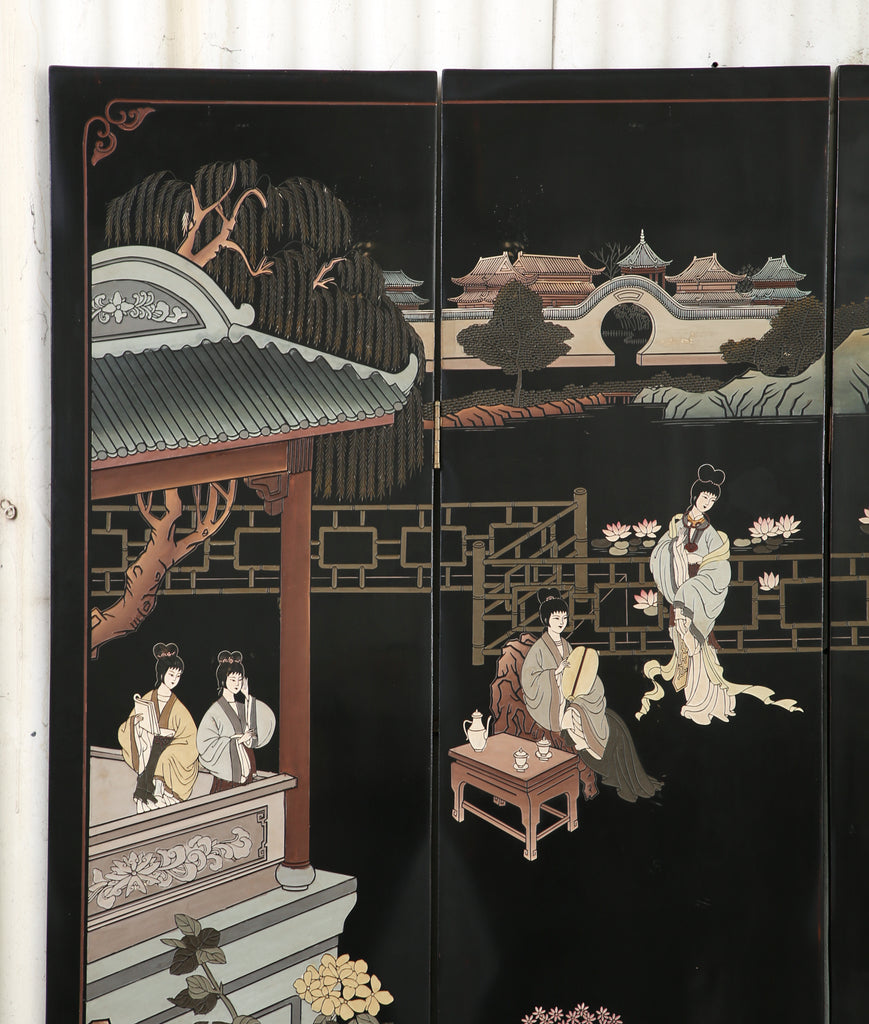 Chinese Export Four Panel Coromandel Screen Pastel Beauties