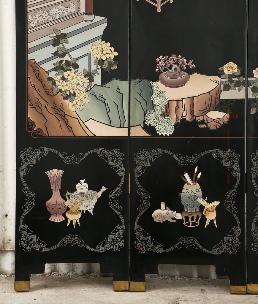 Chinese Export Four Panel Coromandel Screen Pastel Beauties