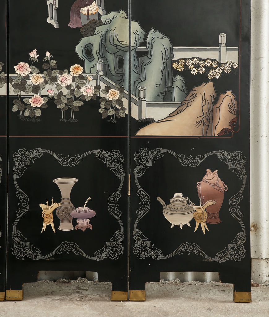 Chinese Export Four Panel Coromandel Screen Pastel Beauties