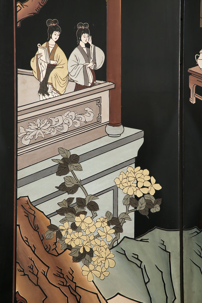 Chinese Export Four Panel Coromandel Screen Pastel Beauties