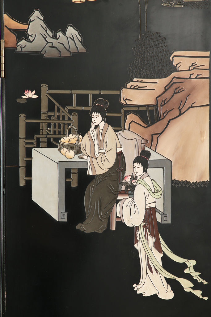 Chinese Export Four Panel Coromandel Screen Pastel Beauties