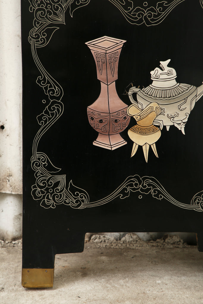 Chinese Export Four Panel Coromandel Screen Pastel Beauties