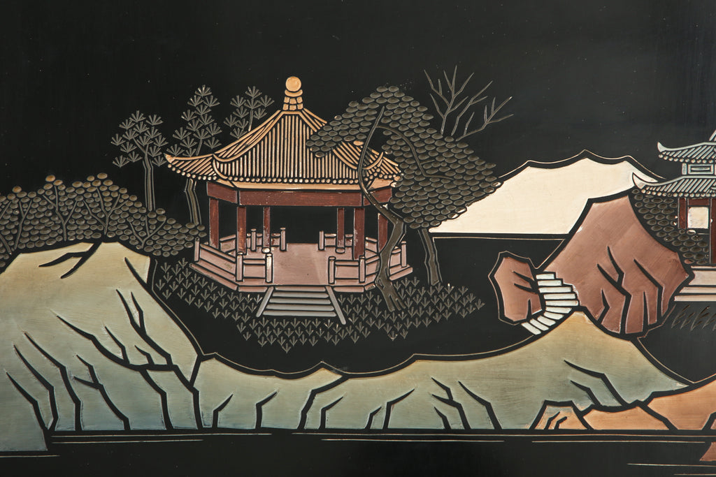 Chinese Export Four Panel Coromandel Screen Pastel Beauties