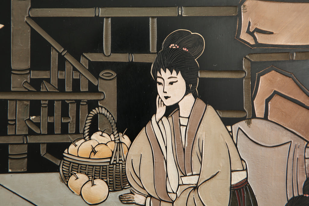 Chinese Export Four Panel Coromandel Screen Pastel Beauties