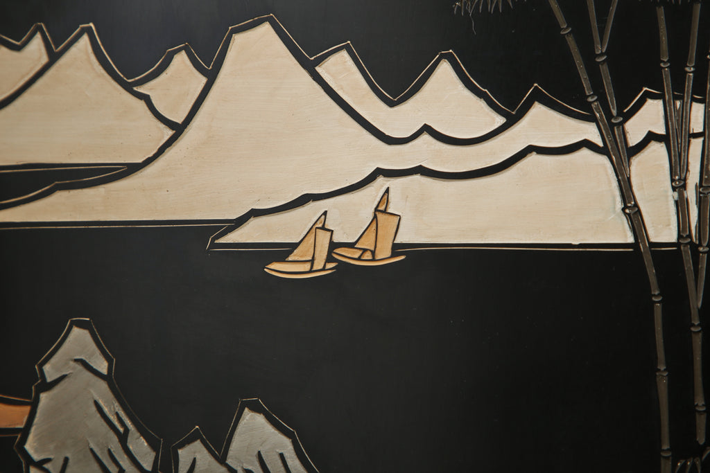 Chinese Export Four Panel Coromandel Screen Pastel Beauties