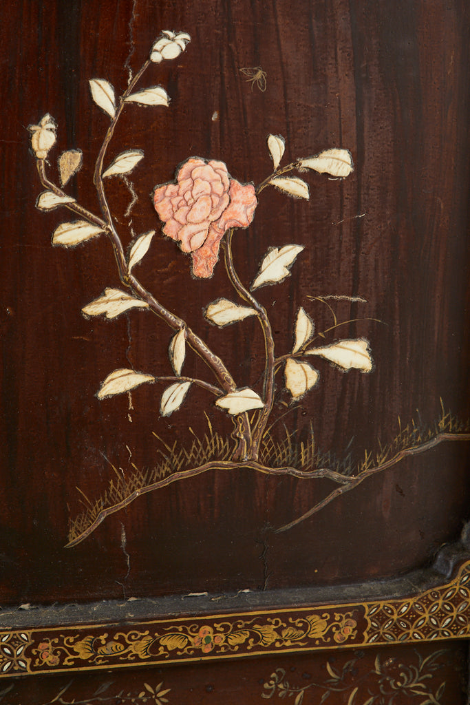 Chinese Qing Four Panel Carved Soapstone Coromandel Screen