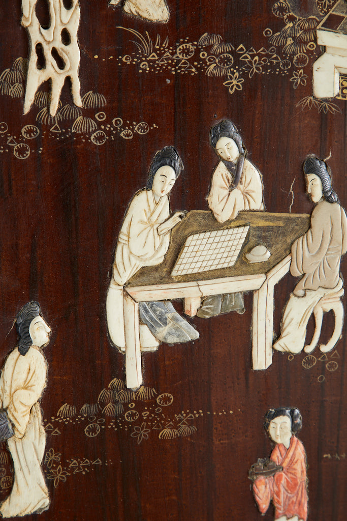 Chinese Qing Four Panel Carved Soapstone Coromandel Screen