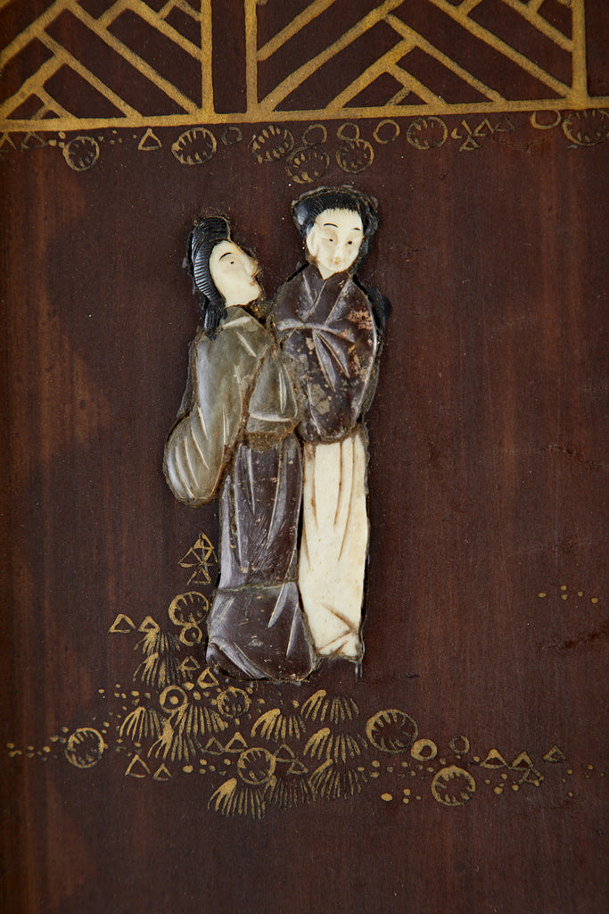 Chinese Qing Four Panel Carved Soapstone Coromandel Screen