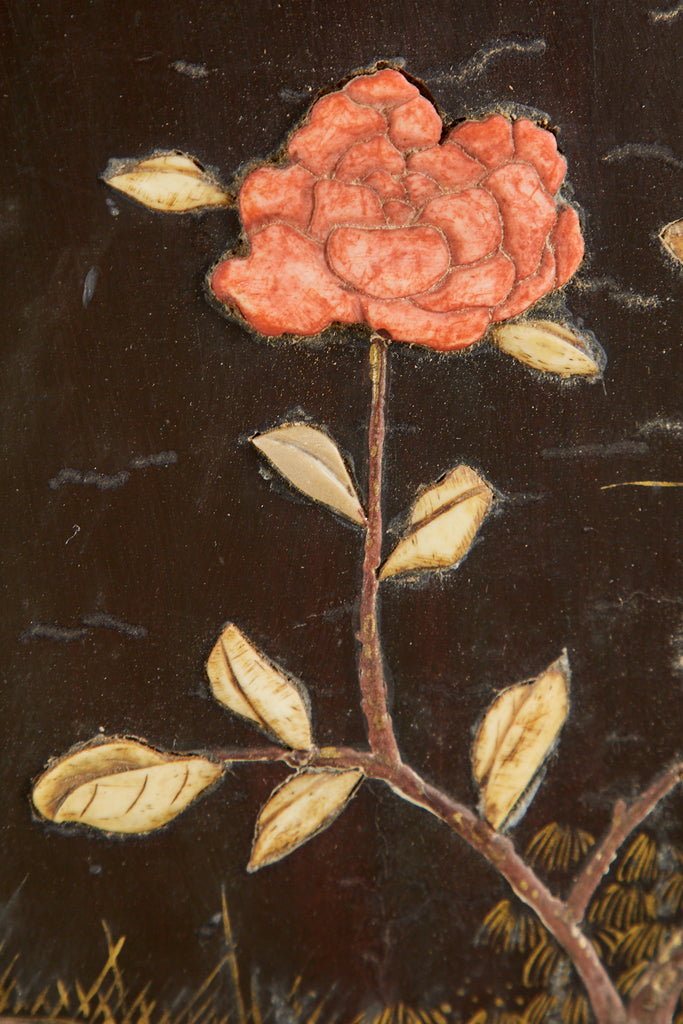 Chinese Qing Four Panel Carved Soapstone Coromandel Screen