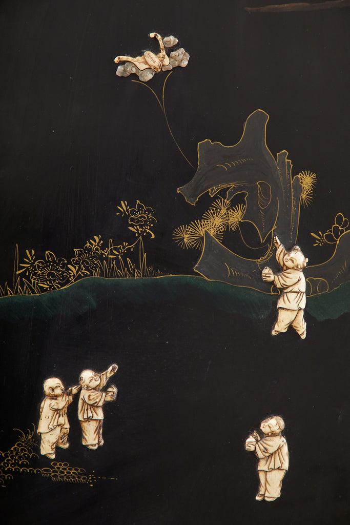 Chinese Export Six Panel Cloisonné Soapstone Coromandel Screen