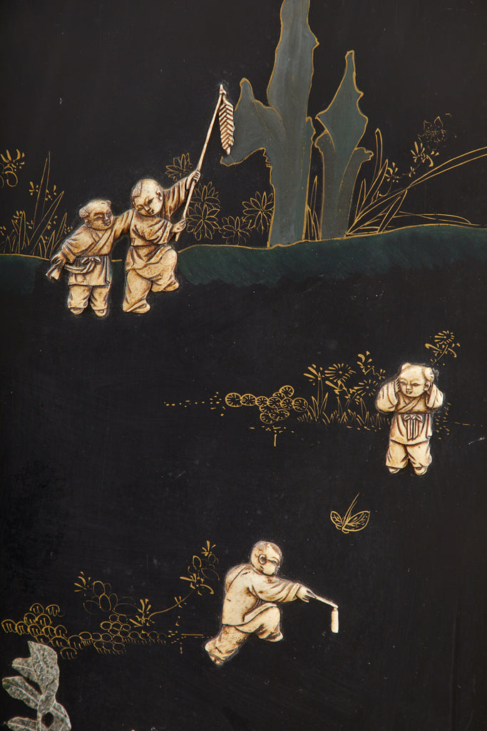 Chinese Export Six Panel Cloisonné Soapstone Coromandel Screen