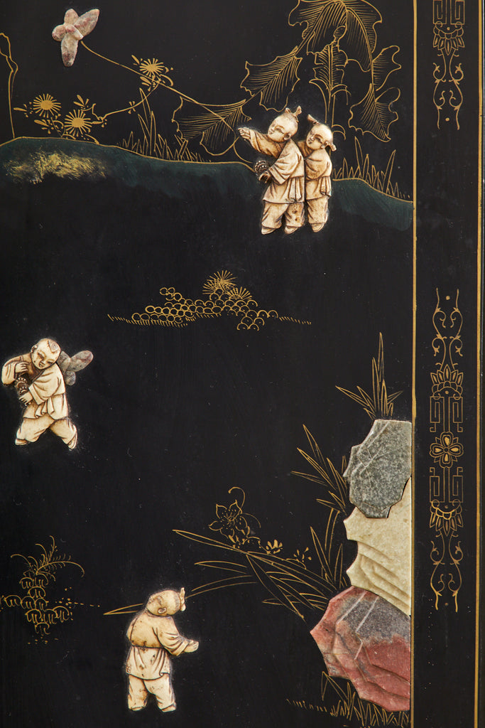 Chinese Export Six Panel Cloisonné Soapstone Coromandel Screen