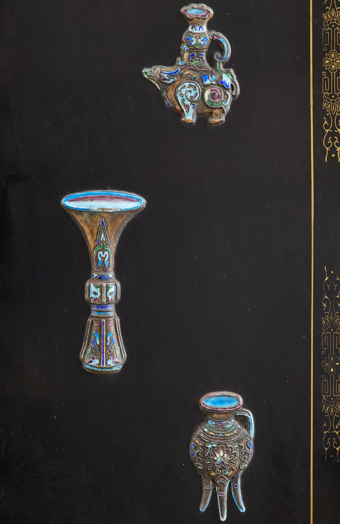 Chinese Export Six Panel Cloisonné Soapstone Coromandel Screen