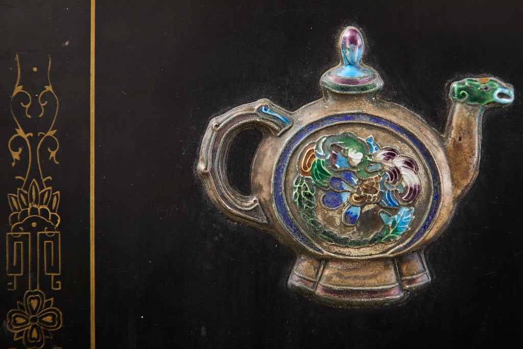 Chinese Export Six Panel Cloisonné Soapstone Coromandel Screen