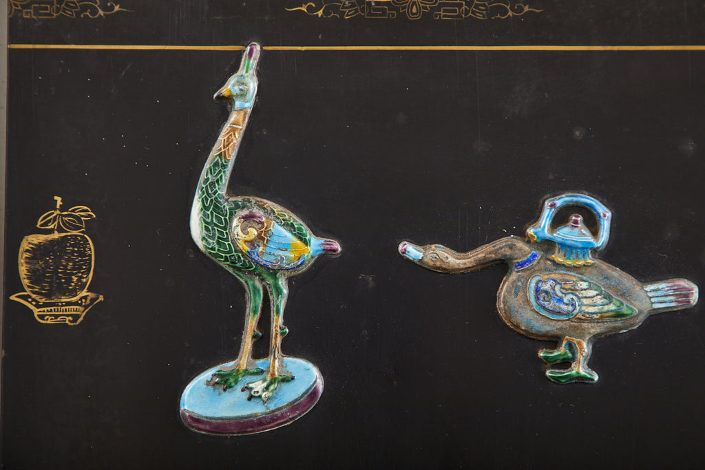 Chinese Export Six Panel Cloisonné Soapstone Coromandel Screen