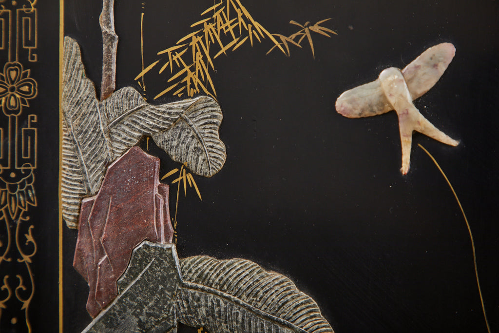 Chinese Export Six Panel Cloisonné Soapstone Coromandel Screen