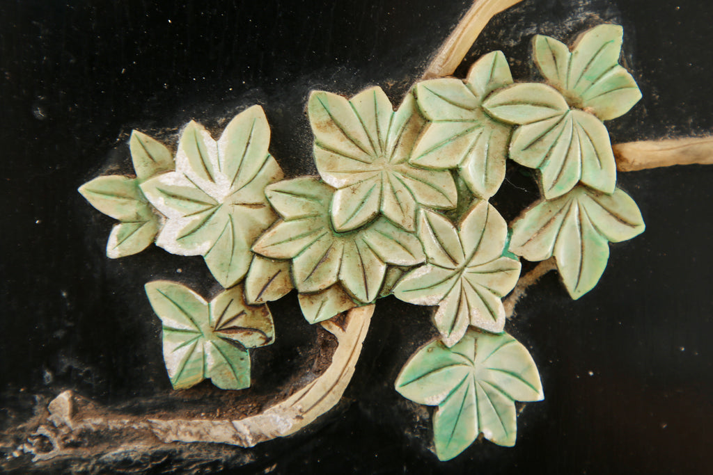 Chinese Export Four Panel Carved Soapstone Lacquered Screen