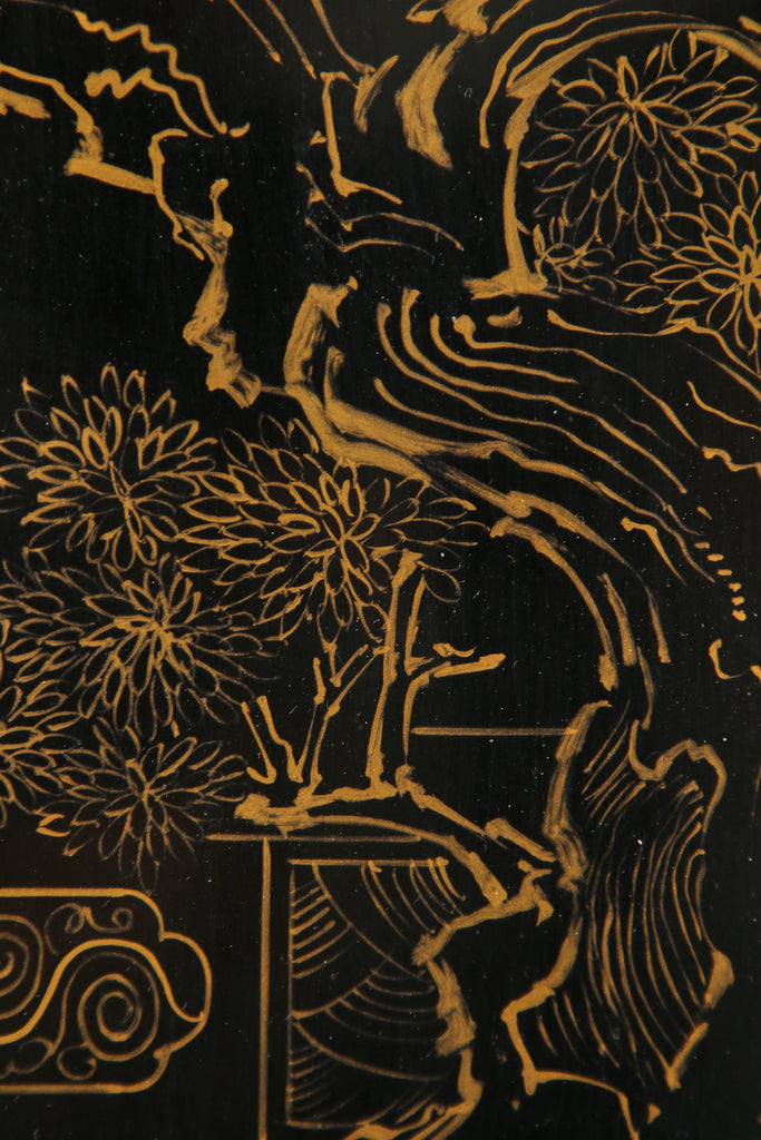 Chinese Export Four Panel Carved Soapstone Lacquered Screen