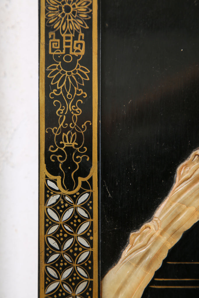 Chinese Export Four Panel Carved Soapstone Lacquered Screen