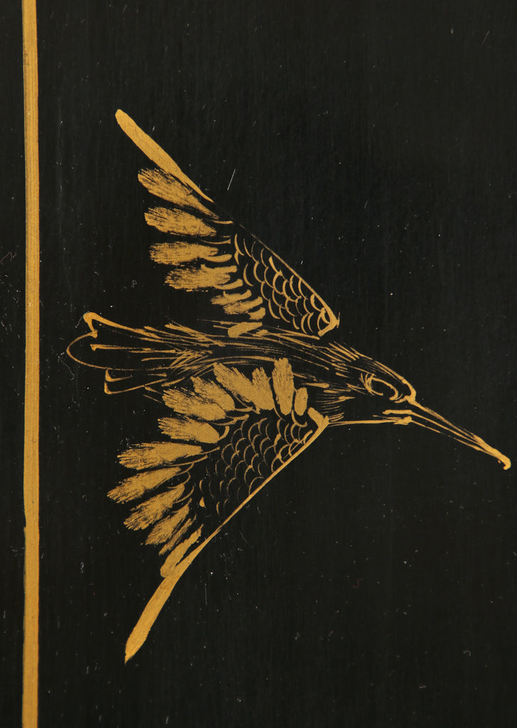 Chinese Export Four Panel Carved Soapstone Lacquered Screen