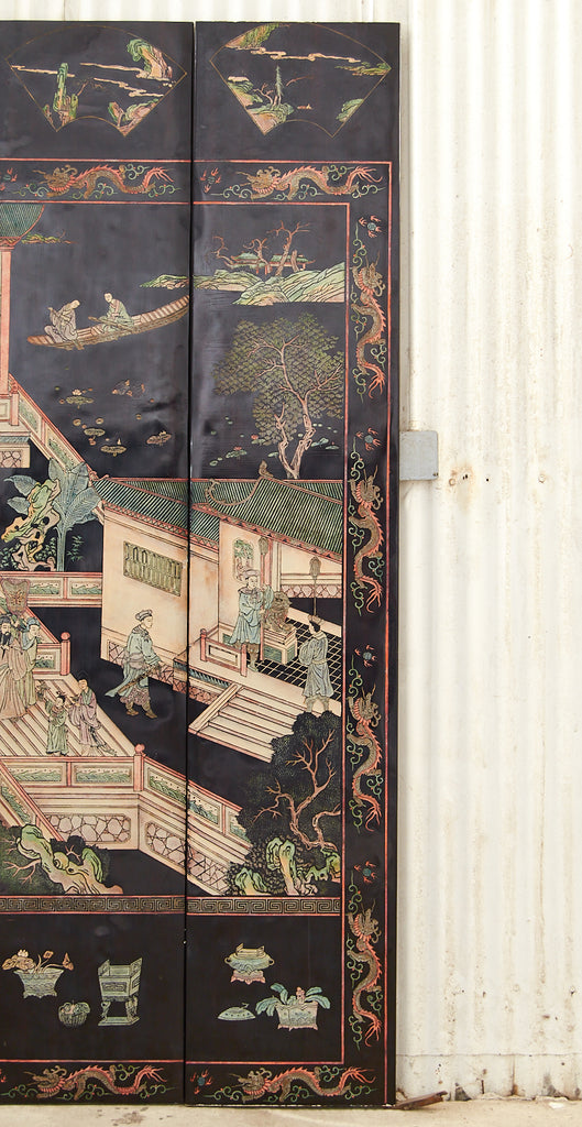 Gracie Studio Ming Style Lacquered Eight Panel Coromandel Screen