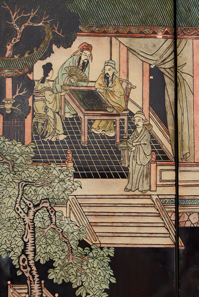 Gracie Studio Ming Style Lacquered Eight Panel Coromandel Screen