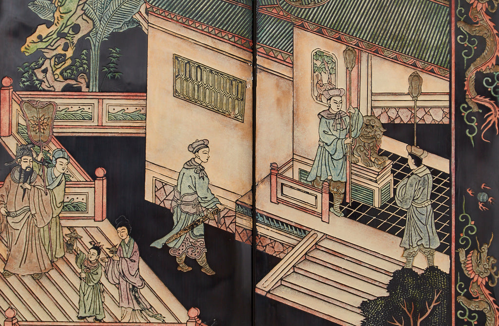 Gracie Studio Ming Style Lacquered Eight Panel Coromandel Screen