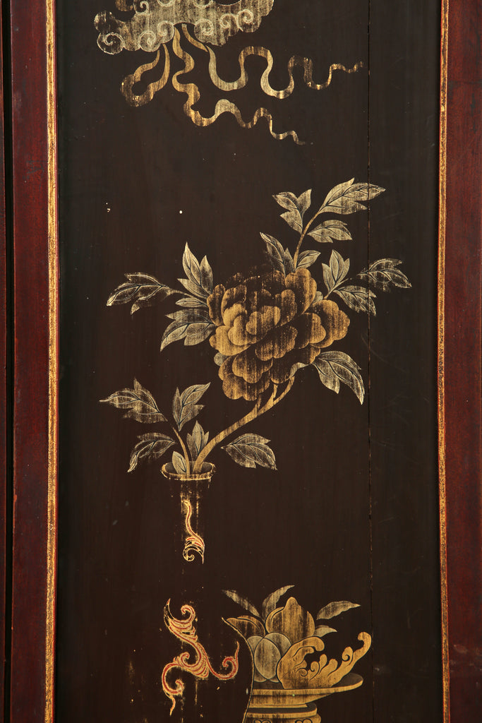 Chinese Qing Four Panel Lacquered Incised Coromandel Screen