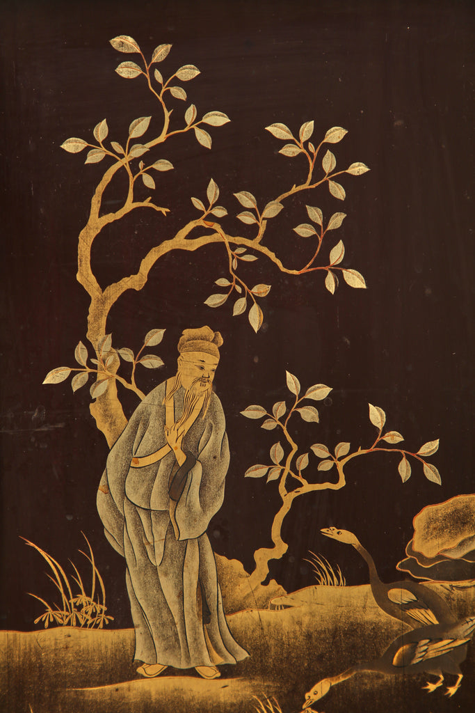 Chinese Qing Four Panel Lacquered Incised Coromandel Screen