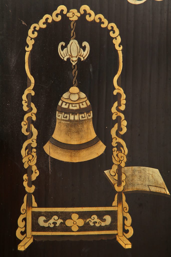 Chinese Qing Four Panel Lacquered Incised Coromandel Screen