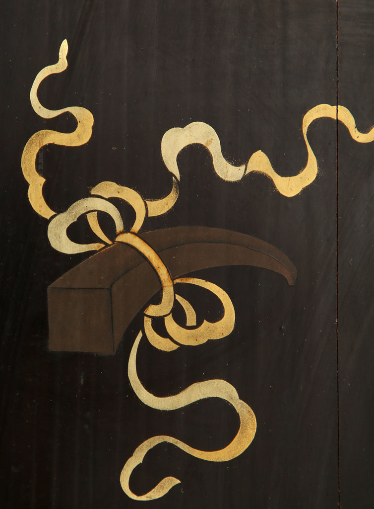 Chinese Qing Four Panel Lacquered Incised Coromandel Screen