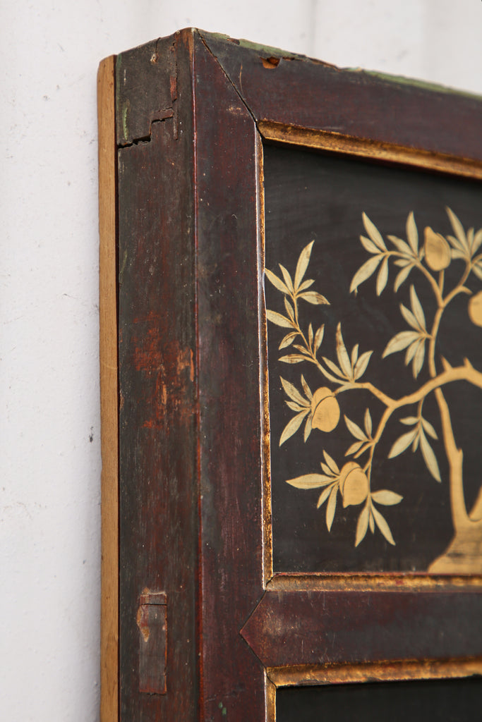 Chinese Qing Four Panel Lacquered Incised Coromandel Screen