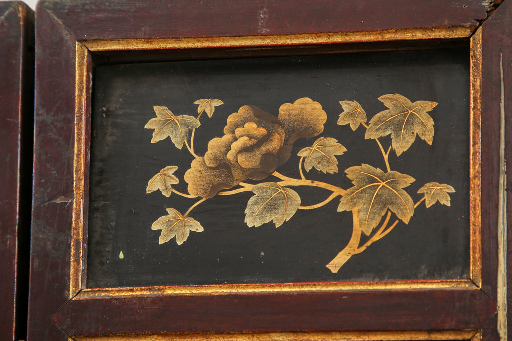 Chinese Qing Four Panel Lacquered Incised Coromandel Screen