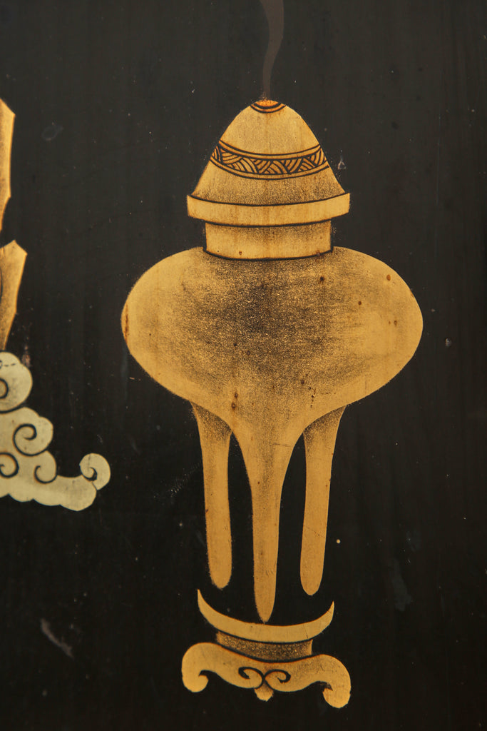 Chinese Qing Four Panel Lacquered Incised Coromandel Screen