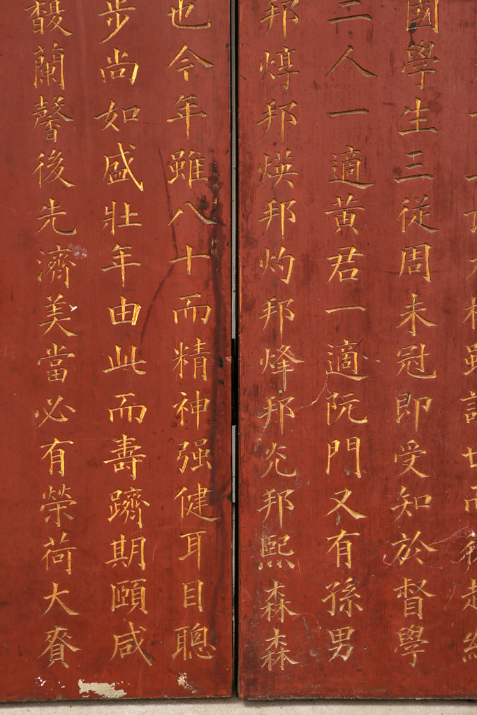 Chinese Qing Four Panel Lacquered Incised Coromandel Screen