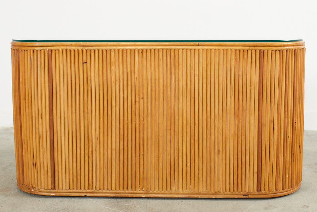 Bamboo Rattan Sideboard Credenza with Demilune Ends