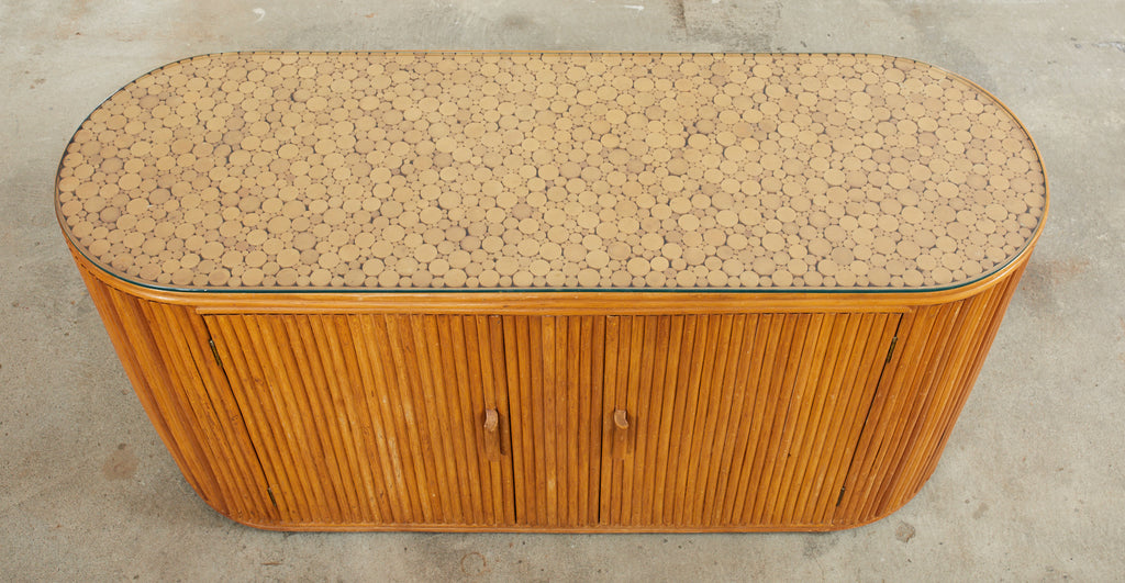 Bamboo Rattan Sideboard Credenza with Demilune Ends