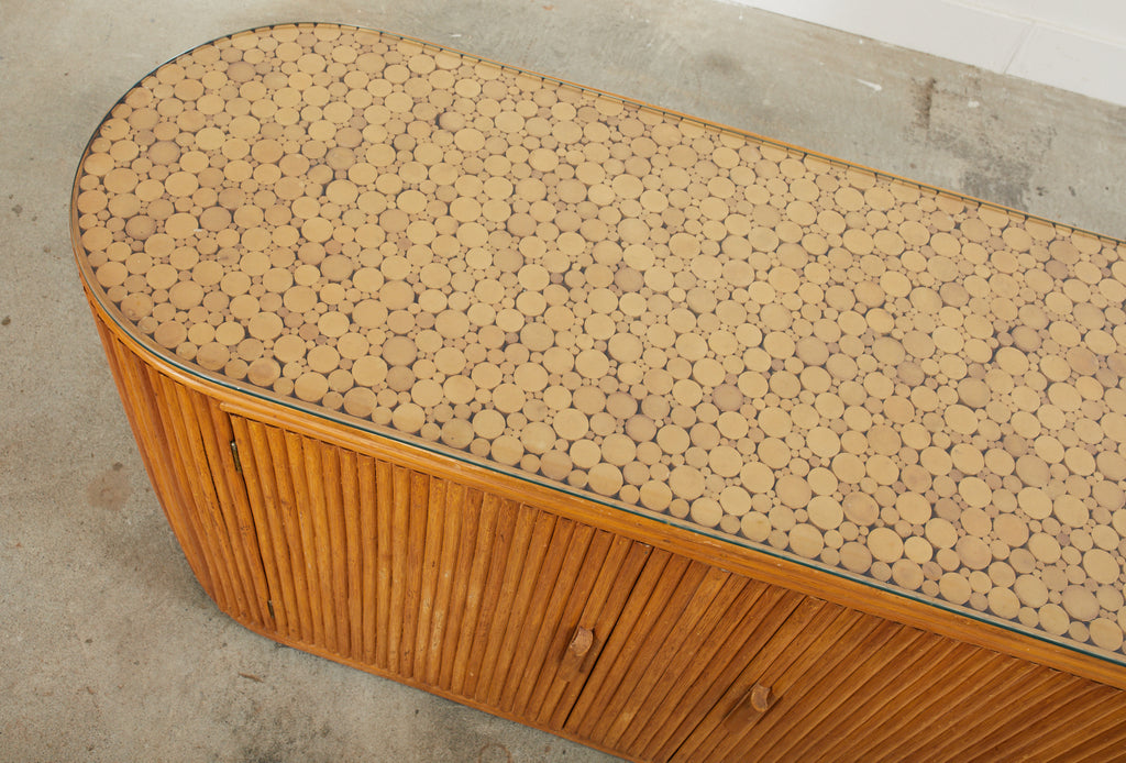 Bamboo Rattan Sideboard Credenza with Demilune Ends