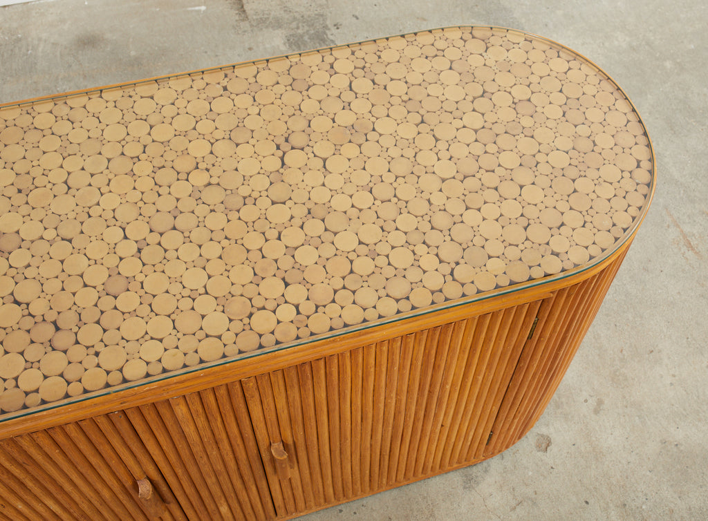 Bamboo Rattan Sideboard Credenza with Demilune Ends