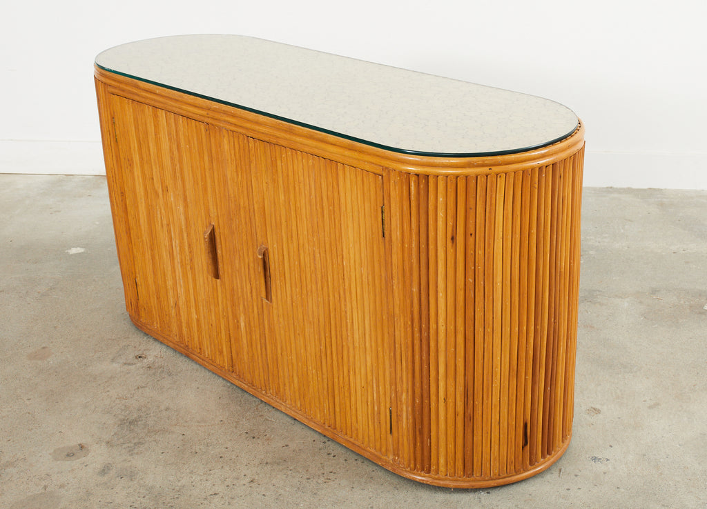 Bamboo Rattan Sideboard Credenza with Demilune Ends