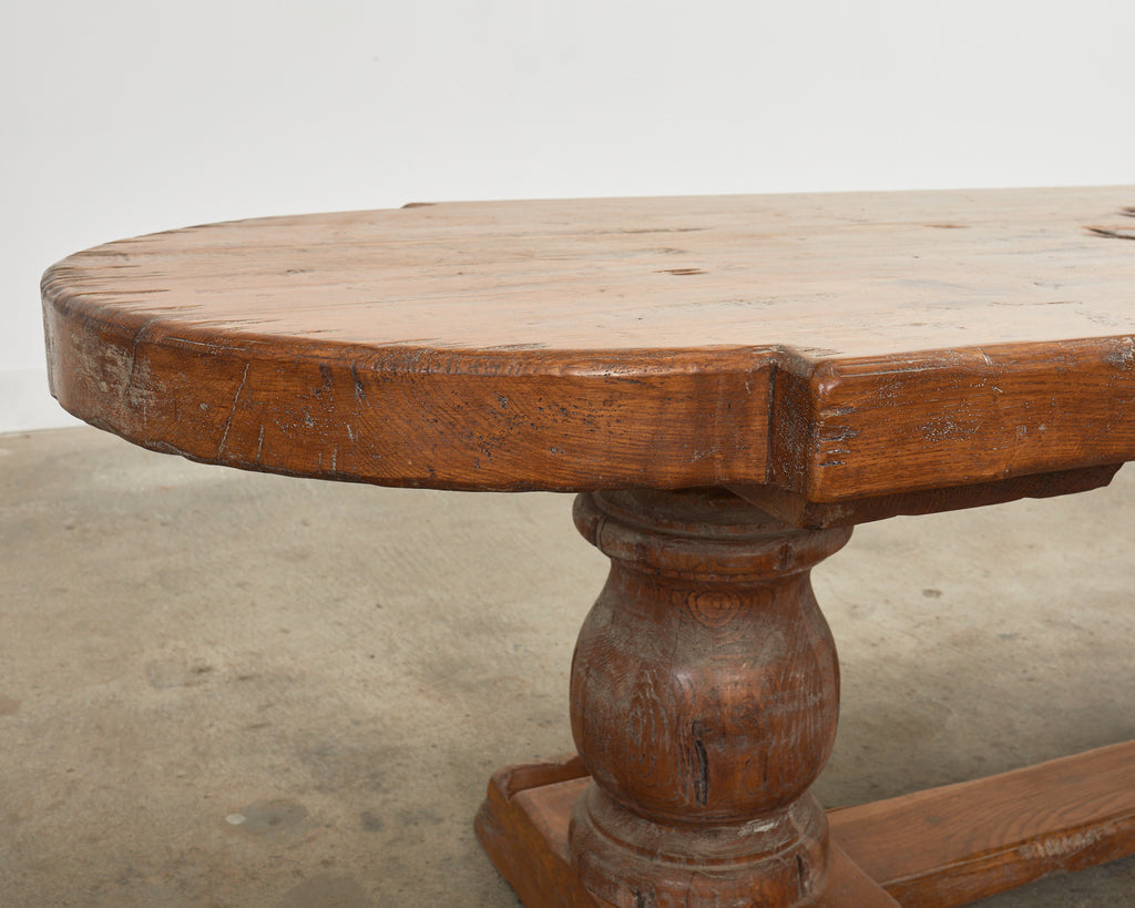Grand Country French Oak Farmhouse Dining Table Demilune Ends