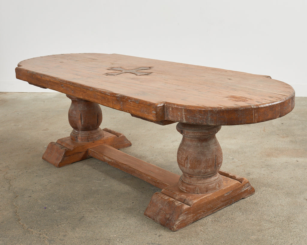 Grand Country French Oak Farmhouse Dining Table Demilune Ends