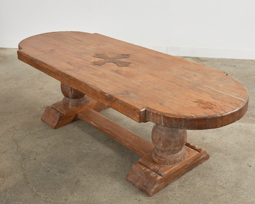 Grand Country French Oak Farmhouse Dining Table Demilune Ends