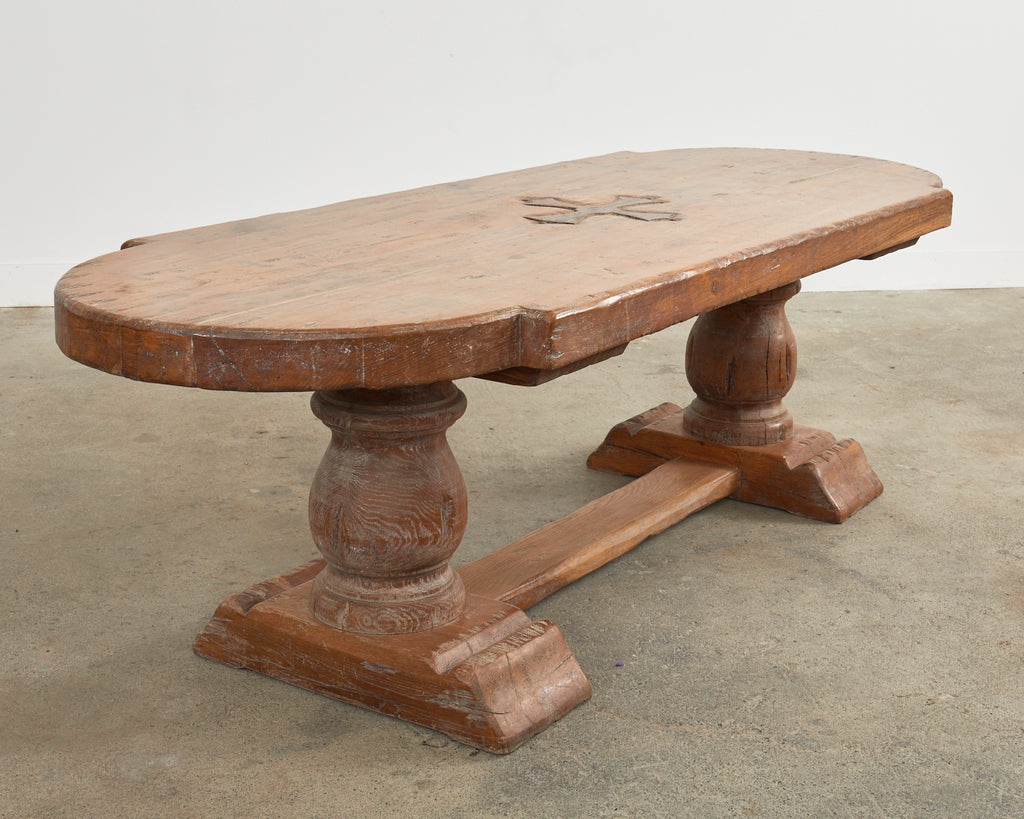 Grand Country French Oak Farmhouse Dining Table Demilune Ends