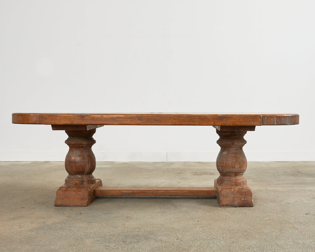 Grand Country French Oak Farmhouse Dining Table Demilune Ends