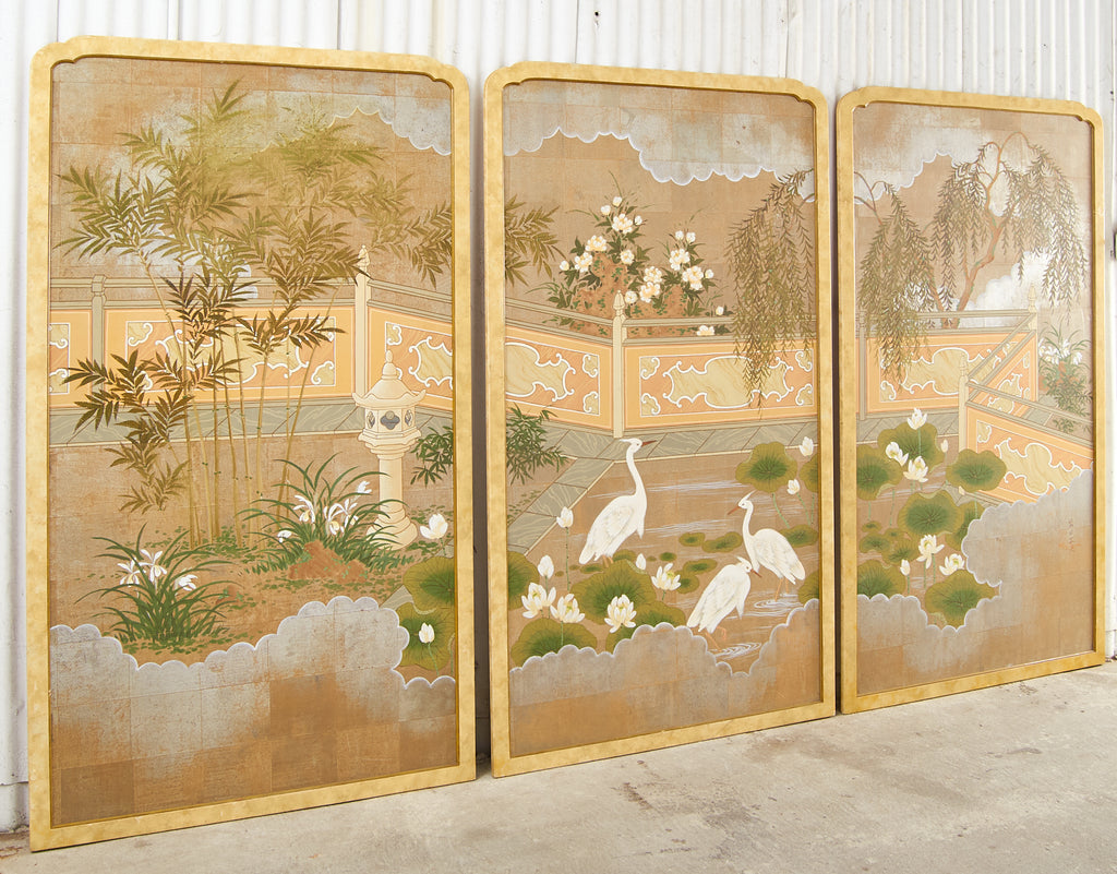 Set of Three Robert Crowder Chinoiserie Landscape Panels